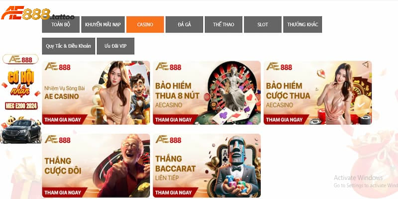 Các ưu đãi sảnh cược Casino AE88