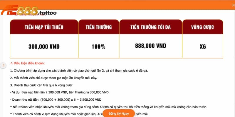 Nội dung chương trình thưởng nạp tiền lần thứ 2 của AE888